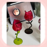 French Romantic Transparent Rose Glass with Transparent Leaf Cocktail Glass Valentine's Wedding Table Decoration Gift Wine Cup