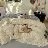 3/4Pcs Korean Princess Style Floral Ruffles Bedding Set Single Queen King Size Duvet Cover Set Bed Sheet Pillowcases