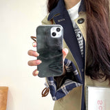 Vintage INS Dark Grey Marble Texture Double Layers IMD Chic Phone Case for iPhone 16 15 14 13 Pro Max Back Phone Cover Capa