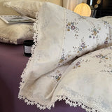 Korean Style Vintage Cherry Bedding Sets for Girls New Washed Cotton Duvet Cover With White Lace Trim Sheet Pillowcases