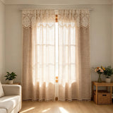 Bohemian Crochet Tassel Flat Curtain Design,Two Tone Coffee Checkered Pattern Curtain Fabric For Living Room And Bedroom Window