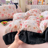 Leopard Print Beding Set Dreamy Color Purple Black Lace Design Wrinkled Cotton double-layer Gauze King Queen Size for Bedroom De