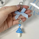 Blue mushroom Beaded Charm Phone Pendant Crystal Wristband Keychain Bracelet Lanyard Cord
