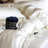 Lyocell Eucalyptus Fiber Soft Silky Cool Feeling Bedding Set Hollow Lace Wide Edge Duvet Cover Bed Sheet/Fitted Sheet Pillowcase