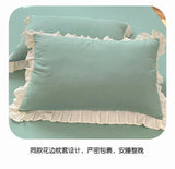 Princess Style Girls Bedding Set Ruffle Duvet Cover With Lace Korean Four Piece Set Quilt Cover Pillowcase Wedding Bedroom Decor