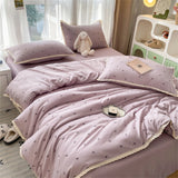 Knitted Class A Soft Bedding Set Washed Cotton Bed Sheet Queen King Size Duvet Set Flower Comforter Set Pillowcase Bed Linens