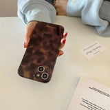 Retro Brown Amber Pattern Shockproof Protective Phone Cover Case for iPhone 16 15 14 13 12 11 Pro Max Plus