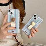 Blue stripes summer ins phone case for iphone 15 12promax 14pro 15pro 13pro 12 pro max 13 3d love heart ball ring cover fundas