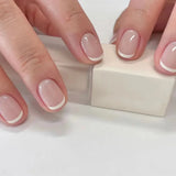 24Pcs Simple French Fake Nail with Gradient White Design Short Square Head False Nails Wearable Finished Manicure Press on Nails