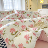 Fresh Botanical Floral Bedding Set for Kids and Adults Leaves Flower Duvet Cover Set Pillowcases Soft Washed Cotton Home Textile