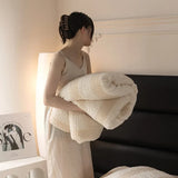 Autumn and Winter New Teddy Rabbit Plush Light Luxury Striped Blanket Cover Blanket