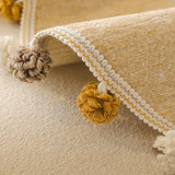 Irregular Solid Chenille Sofa Cushion with Fur Ball Non-Slip Couch Slipcover for Four Seasons Dustproof Anti-Dirt Sofa Towel