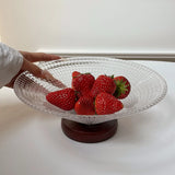 Crystal Glass Dried Fruit Plate High-end Casual Afternoon Tea Dessert Tray Household Living Room Candy Glasses Wood Base Plates