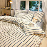 Stripe Milk Velvet Bedding Set Queen Thickened Duvet Cover Set Bedroom Decor Winter 4 Piece Set Quilt Cover Pillowcase Bed Sheet