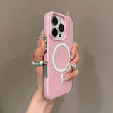 Luxury Candy Tile Ribbed Luggage Texture Magsafe Wireless Charge Case For iPhone 17 16 15 14 13 12 Pro Max 11 17 Magnetic Cover