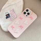 3D Pink Love Heart Bow Phone Case for IPhone16 15 14 12 13 11 Pro ProMax Mini Plus X XR Shockproof Phone Cover