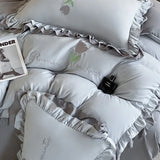 Elegance French Style Bedding Set Duvet Cover Set High Quality  New Lace Princess Embroidery Double Layer Edge King Queen