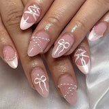 24Pcs/Box Shiny Cute False Nails French Almond Nails Simple Heart Design Sweet Press on Nails Full Cover Wearable Manicure Art