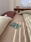Retro Waed Cotton Bedding Set Striped Pure Cotton Student Dormi Tee-Piece Bedding Set Four-Piece Set Floral Embroidery