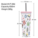 830ML Large Hole Thermos Cup With Straw And Pattern,Mug,Double Layer Stainless Steel Vacuum Flasks,Portable Insulated Water Cup