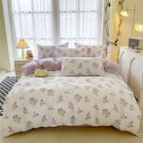 Fresh Botanical Floral Bedding Set for Kids and Adults Leaves Flower Duvet Cover Set Pillowcases Soft Washed Cotton Home Textile