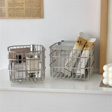 Ins Sliver Square Stainless Small Storage Basket Kitchen Bathroom Accessories Home Decorative Desk Makeup Organizer Box
