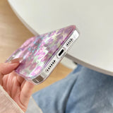 Iridescent Pink Holographic Leopard Print with Wrist Chain Trendy Phone Case for iPhone 16 15 14 13 Pro Max Back Cover Capa