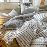 Solid Striped Jacquard Comforter 4 Piece Sets Simple Pure Cotton Skin-Friendly Breathable Bedding Set Soft Fitted Sheet for Home