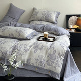 Ikeehome  new autumn and winter class A thickened high gram weight linen retro style double-layer yarn printing four-piece set