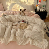 3/4Pcs Korean Princess Style Floral Ruffles Bedding Set Single Queen King Size Duvet Cover Set Bed Sheet Pillowcases