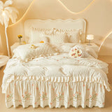 Luxury Winter Thickened Velvet Rose Flowers Embroidery Bedding Set Ruffles Duvet Cover, Quilted Bedspread, Bed Skirt, Pillowcase