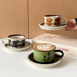 1Set Mid-Century Style Hand-Painted Flower Pattern Ceramic Cup and Saucer, High-End Exquisite Coffee Cup and Saucer, Suitable for Home Decoration, Home Drinking Water, Home Daily Use, Party, Breakfast Milk Cup, Afternoon Tea