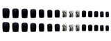 24Pcs/Set Frosted Smoke Black Ripple Wearing Fake Nails Piece Finished Nail Sticker Seamless Removable Full Coverage False Nails