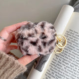 Luxury Pink Leopard Print Winter Plush Earphone Case For AirPods 1 2 3 4 Pro 2 Bluetooth Headset Protective Shell With Keychain