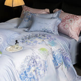 Premium 1000TC Egyptian Cotton Flowers Print With Embroidery Bedding Set Duvet Cover Set Flat/Fitted Bed Sheet Pillowcases 4Pcs