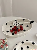 Sugar Miss Polka Dot Ceramic Plate Hepburn Style round Bubble Spoon Long Handle Elliptical Dessert Plate Chinese Manufacturer