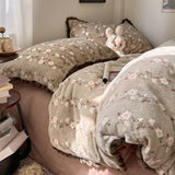 Ikeehome  Dr Flower Record Milk Fuzz Coral Fce Four Piece Set Girl Sle Warmth Bedding Cover Winter Cozy French Sle Bedding