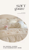 Korean Princess Style Lace Ruffles Wedding Bedding Set Soft Rose Flowers Four-Piece Set Duvet Cover Bed Sheet Pillowcase 4Pcs