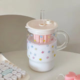 High Borosilicate Glass Star Straw Cup Household Transparent Large Capacity Drinking Cup for Girls with Lid and Handle Straw Cup