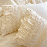 Vintage French Hollow Lace Ruffles 100% Cotton Princess Wedding Bedding Set Duvet Cover Set Bed Skirt Bedspread Pillowcases 4Pcs