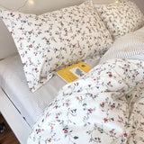 Princ Sle Pure Cotton Bedding Set Fre Floral Print Four Piece Bedding Kit Breathable Comforter Cover for Young Girls