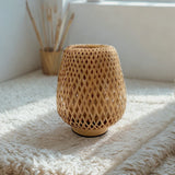 Small Bamboo-Woven Lamp Handmade Craft Table Lamp for Bedroom & Study Bamboo-Style Design Warm Decor Piece Desktop Ornament