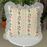 Sweet Retro Pillow Cartoon Small Strawberry Print Lace Wash Cotton Pillowcase Girly Sense Home Decorative Sofa Cushion Pillow