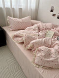 Pink Polka Dot Lace Waed Cotton Bedding Set Tee Piece Pure Cotton Student Duvet Cover Cotton Quilt Cover All Cotton eet