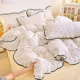 Heart Print Duvet Cover Set Princess Style Lace Ruffles Bedding Set Queen King Skin Friendly Soft Quilt Cover Sheet Pillowcases