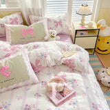 Washed Cotton Pink Duvet Cover Girl Room Decor Breathable Comforter Cover with 2 Pillowcases Bed Linens Bedding Set Home Textile