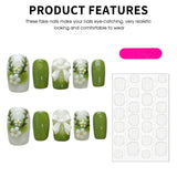 10pcs Green Blush Gradient Fake Nails Handmade Press On Nails With Cute Flower Bowknot Decor Sweet Spring Square Head False Nail