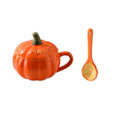 Ceramic Halloween Cartoon Pumpkin Mug Under-glaze Painting Anti-scalding Handle Breakfast Oatmeal Cup Orange with Spoon and Lid