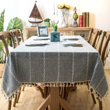 Tassel Tablecloth Pink Cotton Linen Soft Stripe Stain Resistant Dust-Proof Table Cover for Kitchen Dinning Tabletop Decoration