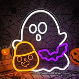Ghost Candy Bat Neon Light Dimmable Neon Sign Kids Trick or Treat Party Wall Light Halloween Boutique Store Bedroom Holiday Lamp